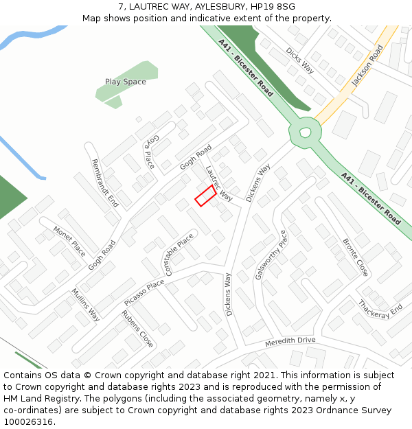 7, LAUTREC WAY, AYLESBURY, HP19 8SG: Location map and indicative extent of plot