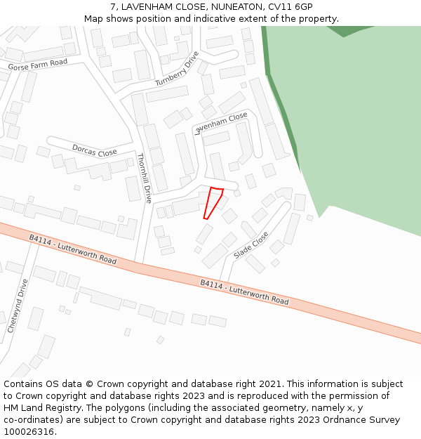 7, LAVENHAM CLOSE, NUNEATON, CV11 6GP: Location map and indicative extent of plot