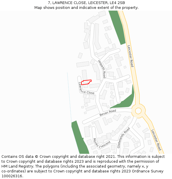 7, LAWRENCE CLOSE, LEICESTER, LE4 2SB: Location map and indicative extent of plot