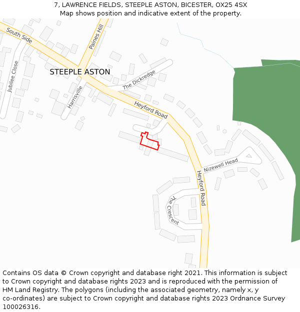 7, LAWRENCE FIELDS, STEEPLE ASTON, BICESTER, OX25 4SX: Location map and indicative extent of plot