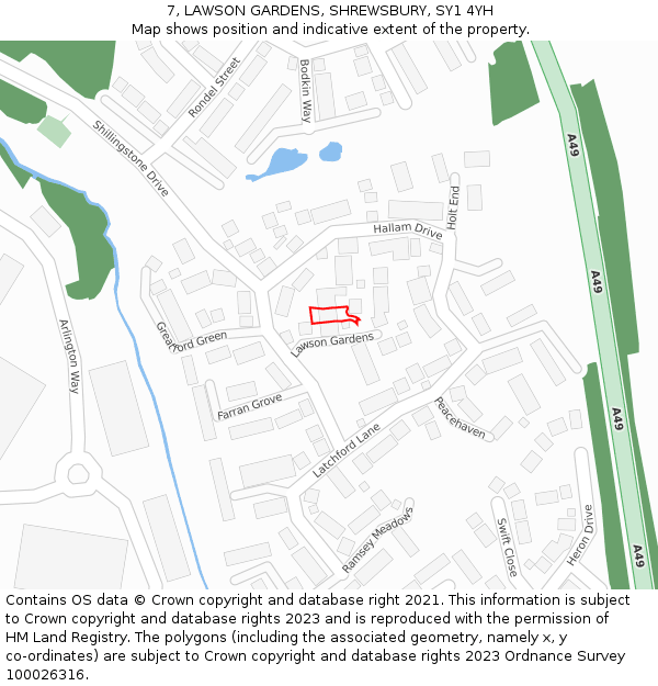 7, LAWSON GARDENS, SHREWSBURY, SY1 4YH: Location map and indicative extent of plot