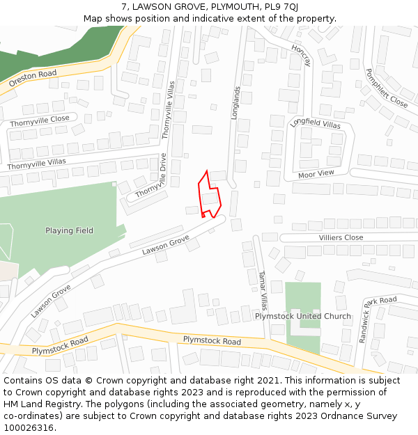 7, LAWSON GROVE, PLYMOUTH, PL9 7QJ: Location map and indicative extent of plot