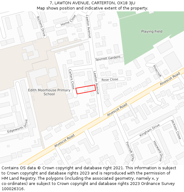 7, LAWTON AVENUE, CARTERTON, OX18 3JU: Location map and indicative extent of plot