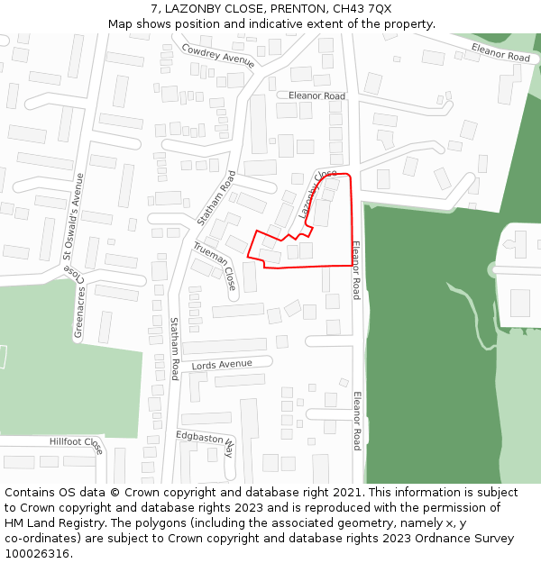 7, LAZONBY CLOSE, PRENTON, CH43 7QX: Location map and indicative extent of plot