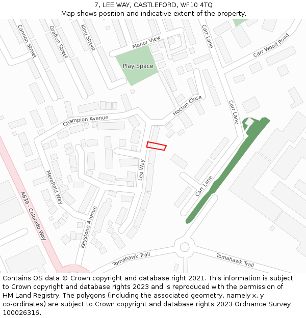 7, LEE WAY, CASTLEFORD, WF10 4TQ: Location map and indicative extent of plot