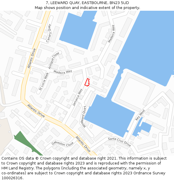 7, LEEWARD QUAY, EASTBOURNE, BN23 5UD: Location map and indicative extent of plot