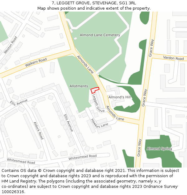 7, LEGGETT GROVE, STEVENAGE, SG1 3RL: Location map and indicative extent of plot