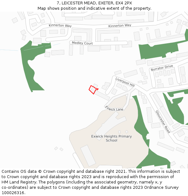 7, LEICESTER MEAD, EXETER, EX4 2PX: Location map and indicative extent of plot