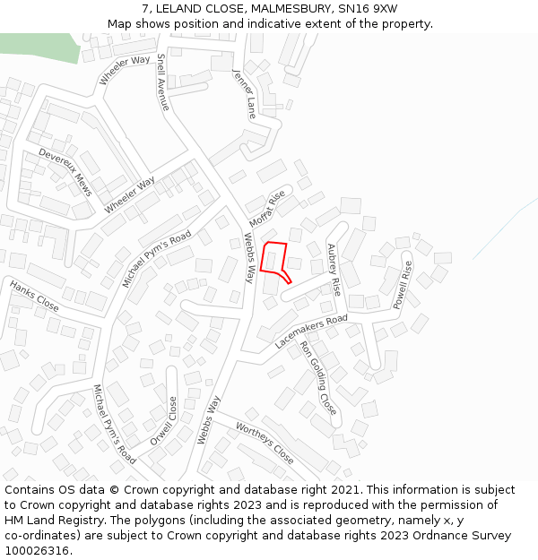7, LELAND CLOSE, MALMESBURY, SN16 9XW: Location map and indicative extent of plot