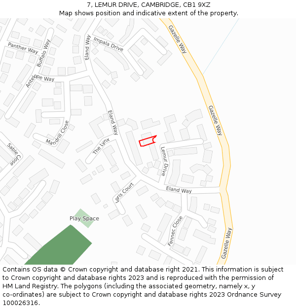 7, LEMUR DRIVE, CAMBRIDGE, CB1 9XZ: Location map and indicative extent of plot