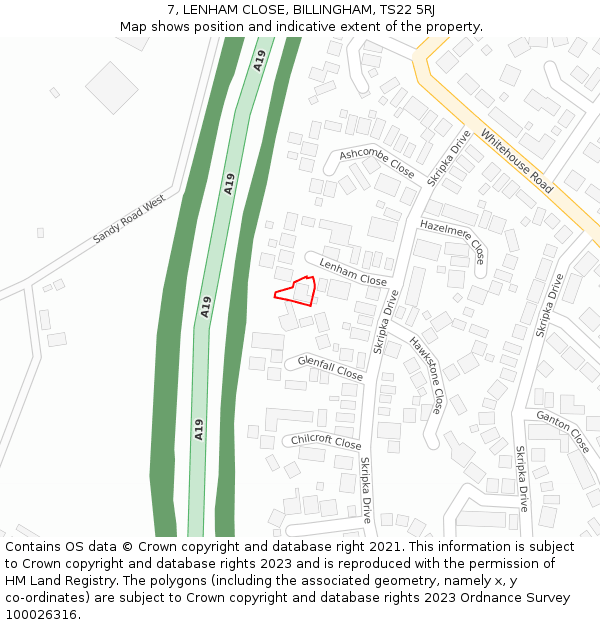 7, LENHAM CLOSE, BILLINGHAM, TS22 5RJ: Location map and indicative extent of plot