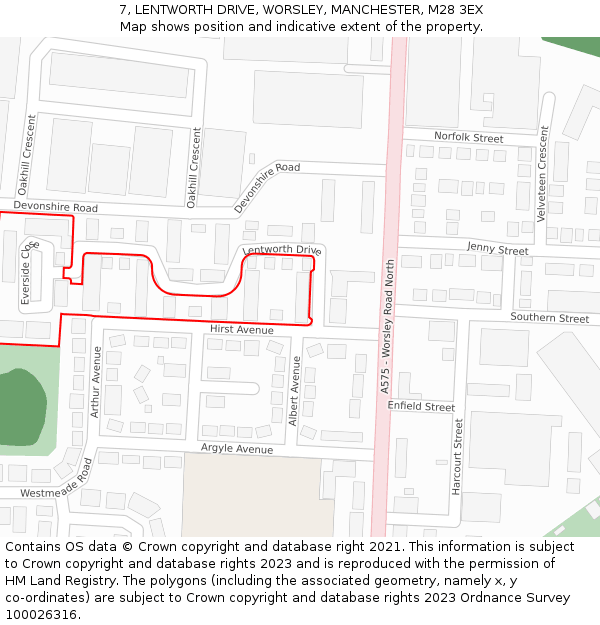 7, LENTWORTH DRIVE, WORSLEY, MANCHESTER, M28 3EX: Location map and indicative extent of plot