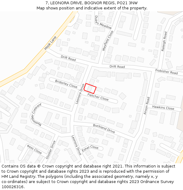 7, LEONORA DRIVE, BOGNOR REGIS, PO21 3NW: Location map and indicative extent of plot