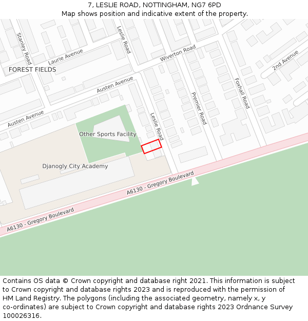 7, LESLIE ROAD, NOTTINGHAM, NG7 6PD: Location map and indicative extent of plot