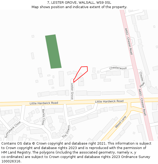 7, LESTER GROVE, WALSALL, WS9 0SL: Location map and indicative extent of plot