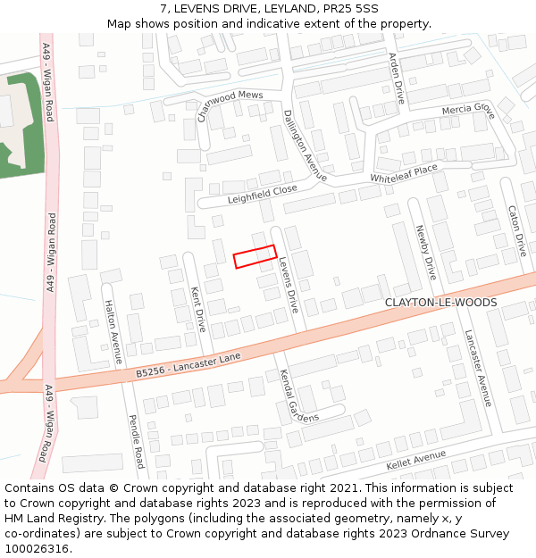 7, LEVENS DRIVE, LEYLAND, PR25 5SS: Location map and indicative extent of plot