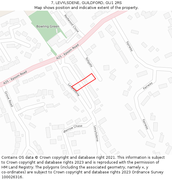 7, LEVYLSDENE, GUILDFORD, GU1 2RS: Location map and indicative extent of plot