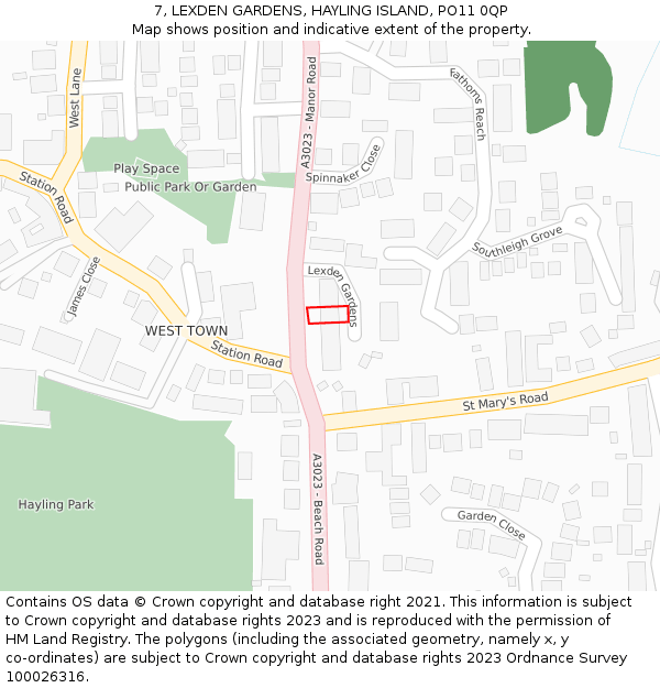 7, LEXDEN GARDENS, HAYLING ISLAND, PO11 0QP: Location map and indicative extent of plot