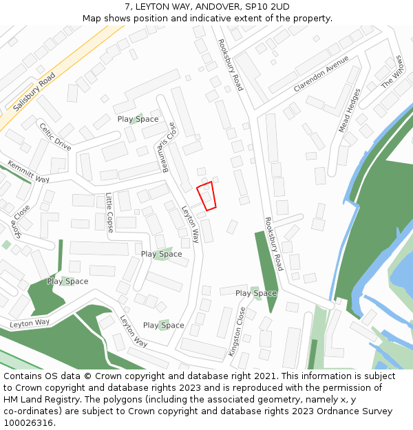 7, LEYTON WAY, ANDOVER, SP10 2UD: Location map and indicative extent of plot