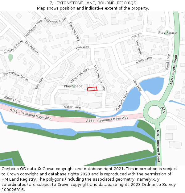 7, LEYTONSTONE LANE, BOURNE, PE10 0QS: Location map and indicative extent of plot