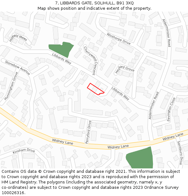 7, LIBBARDS GATE, SOLIHULL, B91 3XQ: Location map and indicative extent of plot