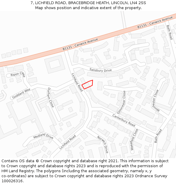 7, LICHFIELD ROAD, BRACEBRIDGE HEATH, LINCOLN, LN4 2SS: Location map and indicative extent of plot