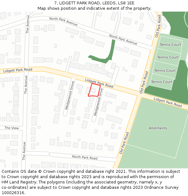 7, LIDGETT PARK ROAD, LEEDS, LS8 1EE: Location map and indicative extent of plot