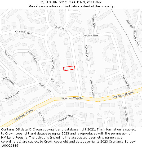 7, LILBURN DRIVE, SPALDING, PE11 3NY: Location map and indicative extent of plot