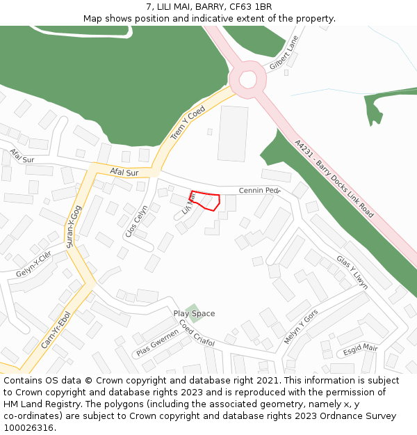 7, LILI MAI, BARRY, CF63 1BR: Location map and indicative extent of plot