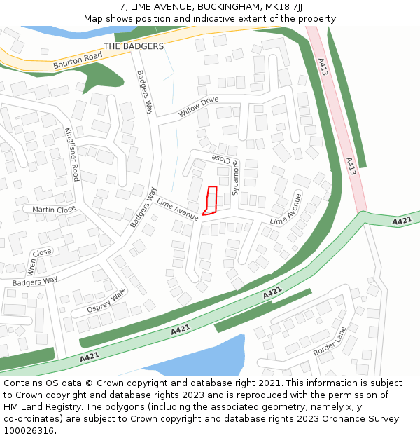 7, LIME AVENUE, BUCKINGHAM, MK18 7JJ: Location map and indicative extent of plot