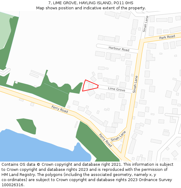 7, LIME GROVE, HAYLING ISLAND, PO11 0HS: Location map and indicative extent of plot