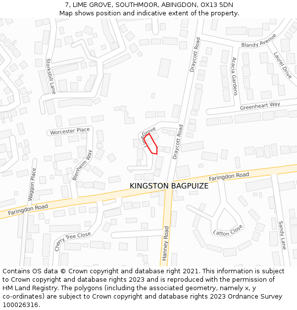 7, LIME GROVE, SOUTHMOOR, ABINGDON, OX13 5DN: Location map and indicative extent of plot