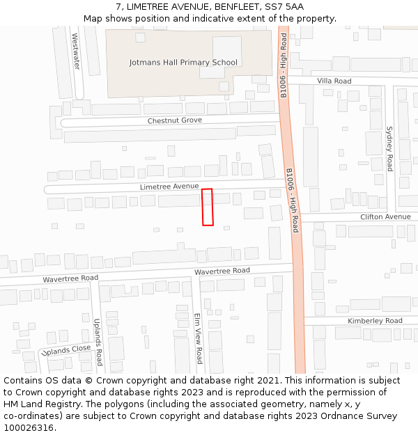 7, LIMETREE AVENUE, BENFLEET, SS7 5AA: Location map and indicative extent of plot