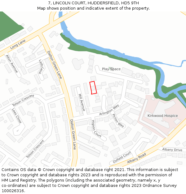 7, LINCOLN COURT, HUDDERSFIELD, HD5 9TH: Location map and indicative extent of plot