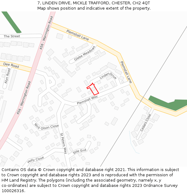7, LINDEN DRIVE, MICKLE TRAFFORD, CHESTER, CH2 4QT: Location map and indicative extent of plot