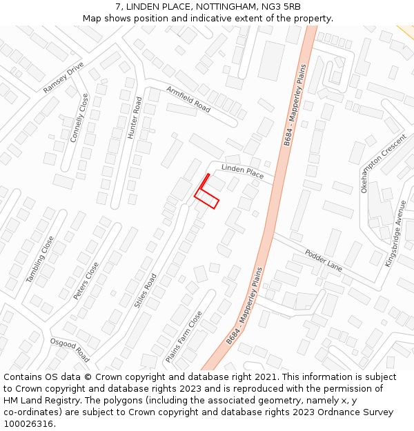 7, LINDEN PLACE, NOTTINGHAM, NG3 5RB: Location map and indicative extent of plot