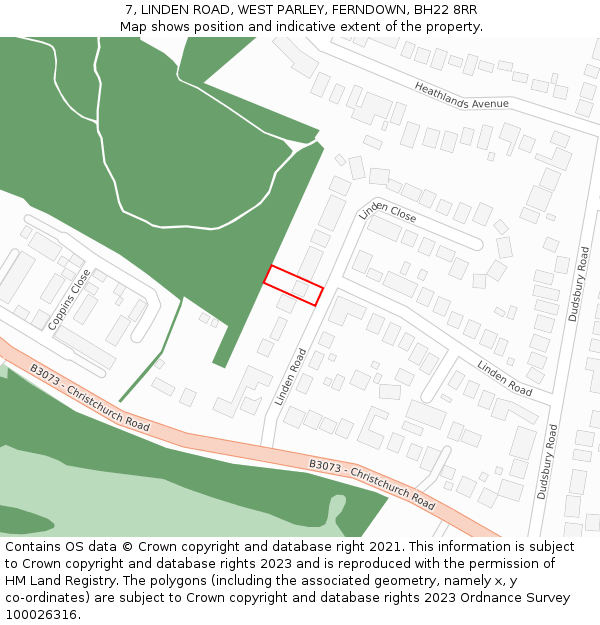 7, LINDEN ROAD, WEST PARLEY, FERNDOWN, BH22 8RR: Location map and indicative extent of plot