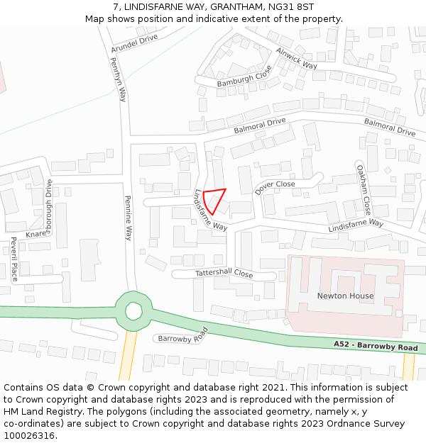 7, LINDISFARNE WAY, GRANTHAM, NG31 8ST: Location map and indicative extent of plot