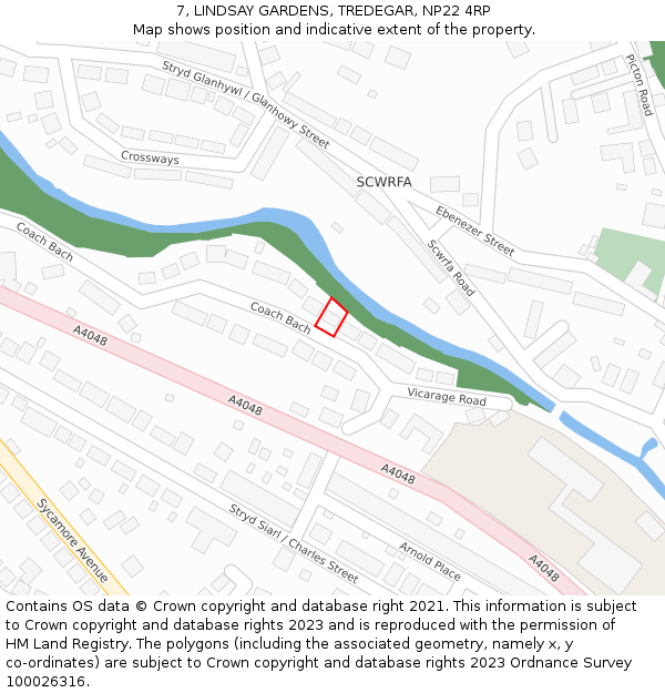 7, LINDSAY GARDENS, TREDEGAR, NP22 4RP: Location map and indicative extent of plot