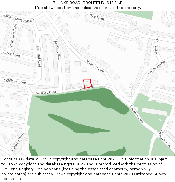 7, LINKS ROAD, DRONFIELD, S18 1UE: Location map and indicative extent of plot