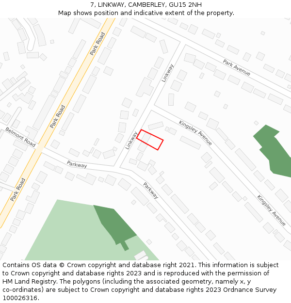 7, LINKWAY, CAMBERLEY, GU15 2NH: Location map and indicative extent of plot