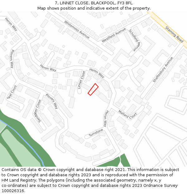 7, LINNET CLOSE, BLACKPOOL, FY3 8FL: Location map and indicative extent of plot