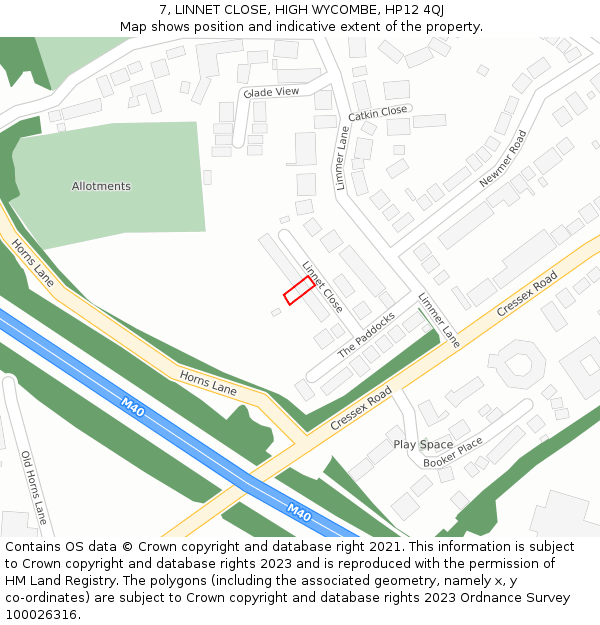 7, LINNET CLOSE, HIGH WYCOMBE, HP12 4QJ: Location map and indicative extent of plot