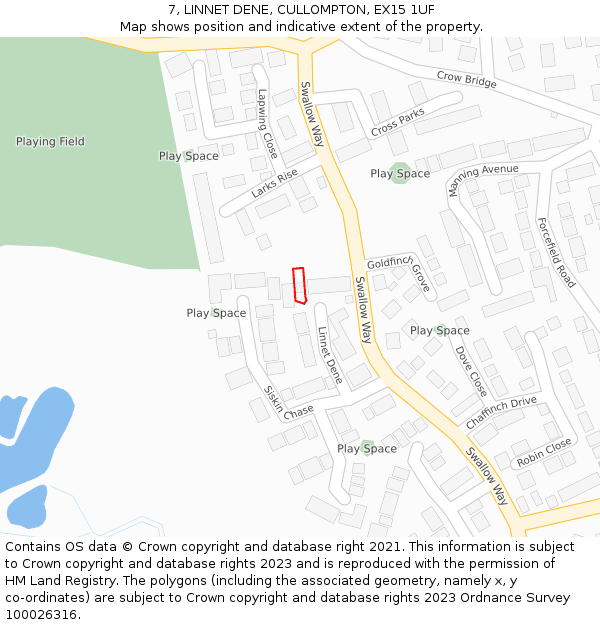 7, LINNET DENE, CULLOMPTON, EX15 1UF: Location map and indicative extent of plot