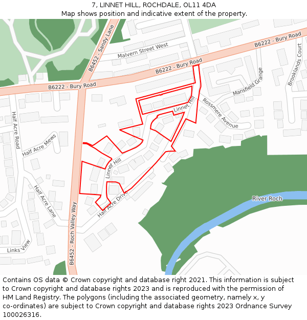 7, LINNET HILL, ROCHDALE, OL11 4DA: Location map and indicative extent of plot