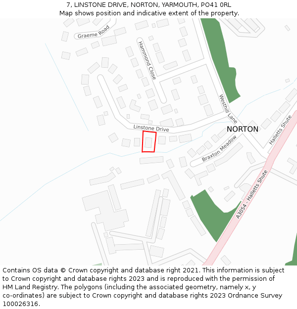 7, LINSTONE DRIVE, NORTON, YARMOUTH, PO41 0RL: Location map and indicative extent of plot