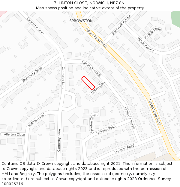 7, LINTON CLOSE, NORWICH, NR7 8NL: Location map and indicative extent of plot