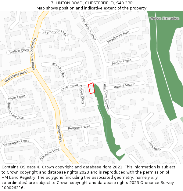 7, LINTON ROAD, CHESTERFIELD, S40 3BP: Location map and indicative extent of plot