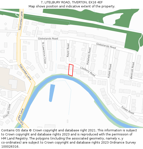 7, LITELBURY ROAD, TIVERTON, EX16 4EF: Location map and indicative extent of plot
