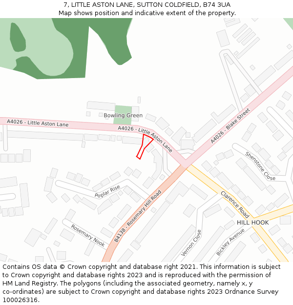 7, LITTLE ASTON LANE, SUTTON COLDFIELD, B74 3UA: Location map and indicative extent of plot